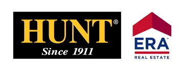 Logos of hunt real estate with "since 1911" and era real estate, featuring blue, red, and white color schemes.